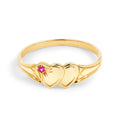 9ct Yellow Gold  Double Heart Created Ruby Signet Ring