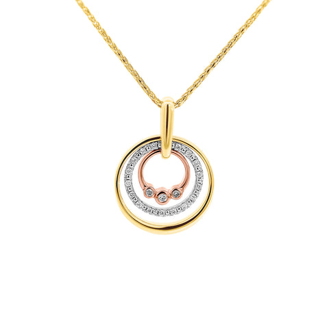 9ct Three Tone Australian Pink Diamond Triple Circle Pendant - alternate view