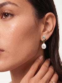 9ct Two Tone Freshwater Pearl Drop Earrings