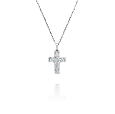 18ct White Gold Princess Cut Diamond Cross Pendant - alternate view