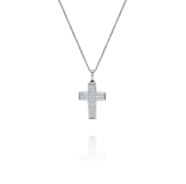 18ct White Gold Princess Cut Diamond Cross Pendant - alternate view