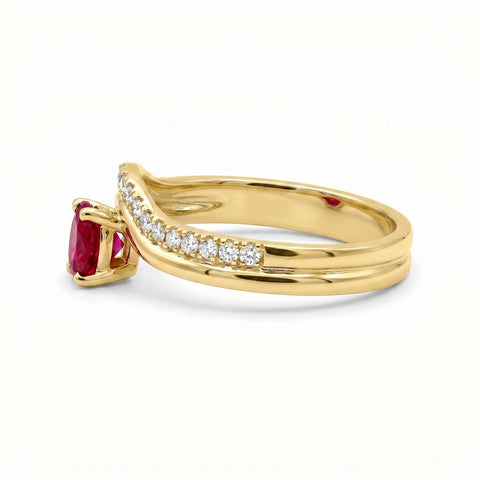 9ct Yellow Gold Rhodolite Garnet & Lab Grown Diamond Dress Ring - alternate view
