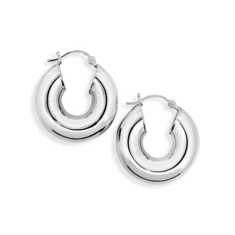 Sterling Silver Wide Plain Hoop Earrings - alternate view