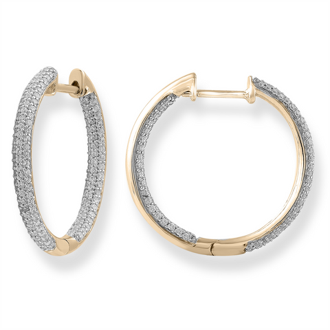 9ct Yellow Gold Diamond Set Inner & Outer Hoops - alternate view