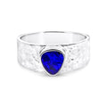Sterling Silver Blue Triangular Opal Ring With Hammered Band