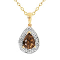 9ct Yellow Gold Teardrop Smokey Quatz & Diamond Pendant