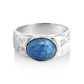 Sterling Silver Cabochon Aquamarine Ring With Hammered Band