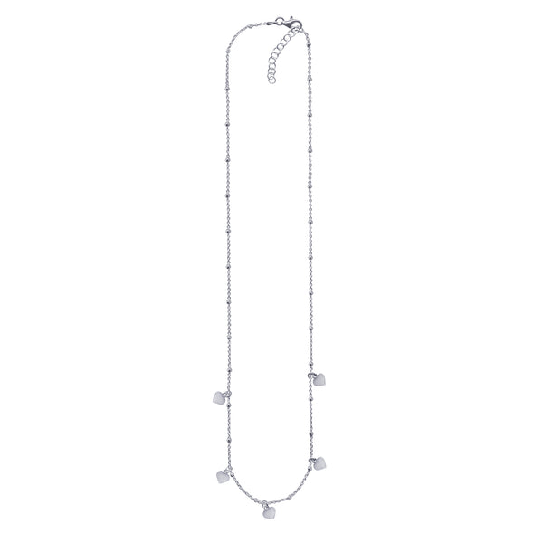 Sterling Silver Ball Chain With Hanging Stationed Heart Charms - alternate view
