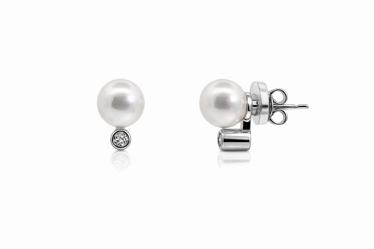 9ct White Gold Pearl And Diamond Earrings