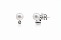 9ct White Gold Pearl And Diamond Earrings