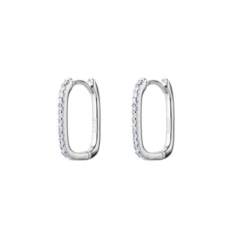 Sterling Silver Oblong Cz Hoop Earring - alternate view