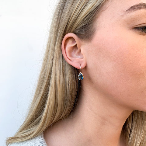 9ct Rose Gold Pear Shaped London Blue Topaz Earrings - alternate view