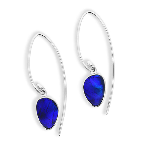 Sterling Silver Blue Australian Opal Doublet Drop Earrings - alternate view