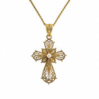 18ct Yellow Gold Filigree Cross With Freshwater Pearl
