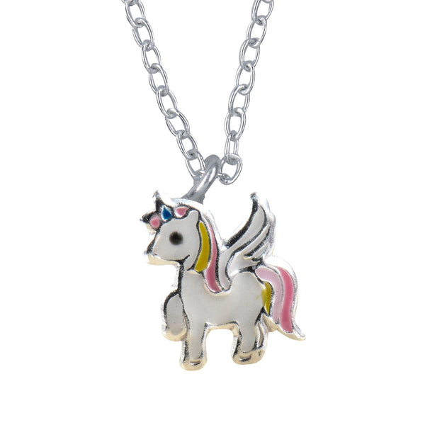 Sterling Silver Yellow & Pink Enamel Unicorn Necklace - alternate view