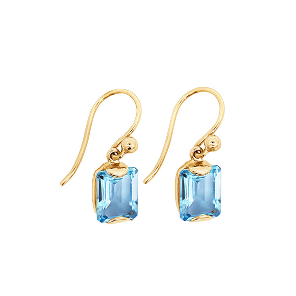 9ct Yellow Gold Sky Blue Topaz Drop Earrings - alternate view
