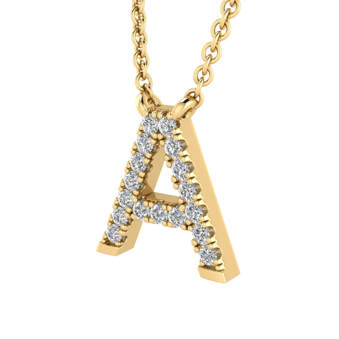 9ct Yellow Gold Diamond Set Letter A Necklace - alternate view