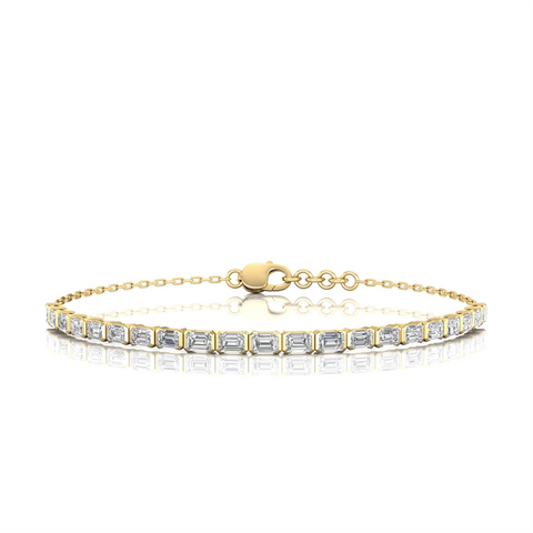 9ct Yellow Gold Emerald Cut Lab Grown Diamond Tennis Bracelet