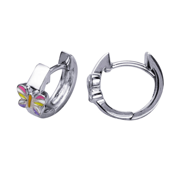 Sterling Silver Huggies With Enamel Butterfly - alternate view