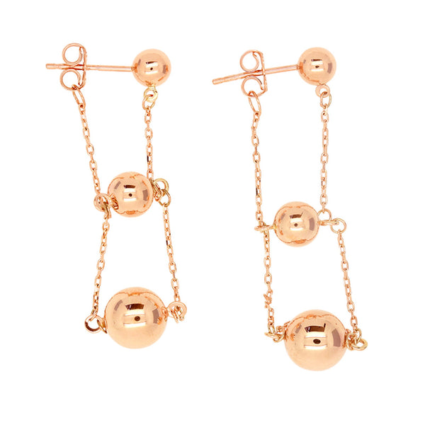 9ct Rose Gold Ball & Chain Drop Earrings - alternate view