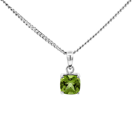 Sterling Silver Cushion Cut Peridot Claw Set Pendant - alternate view
