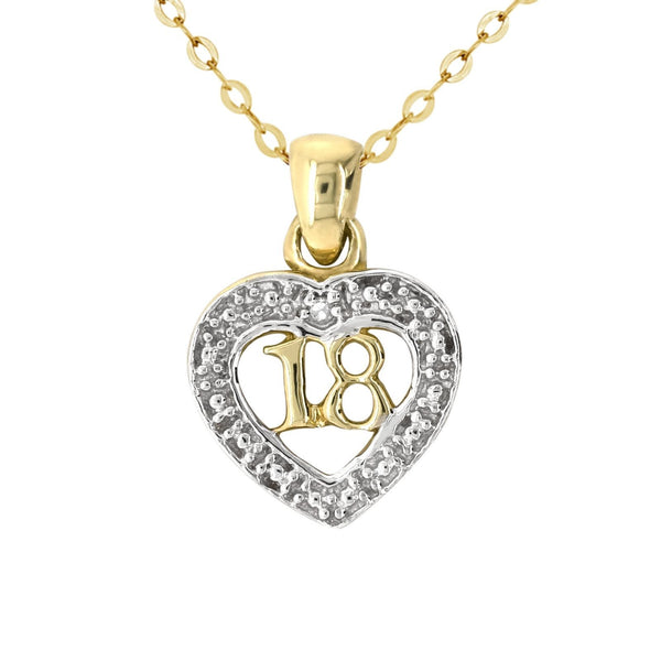 9ct Yellow Gold Diamond Set '18' Heart Pendant - alternate view