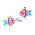Sterling Silver Enamel Rainbow Fish Stud Earrings