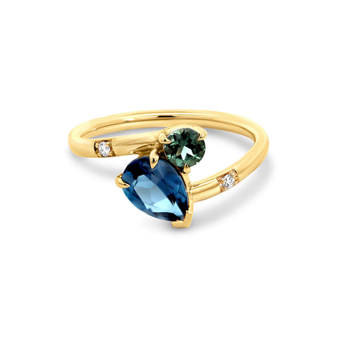 9ct Yellow Gold London Blue Topaz, Mint Tourmaline & Lab Grown Diamond Ring - alternate view