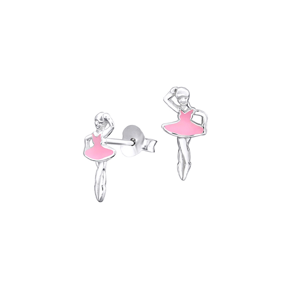 Sterling Silver Pink Enamel Ballerina Studs - alternate view