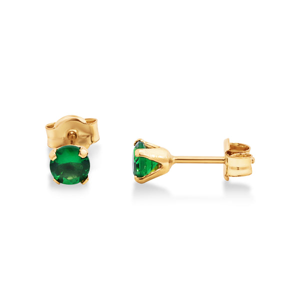 9ct Yellow Gold Synthetic Emerald Stud Earrings - alternate view