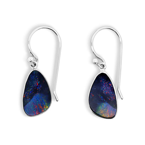 Sterling Silver Ellipse Oval Opal Doublet Drop Earrings - alternate view