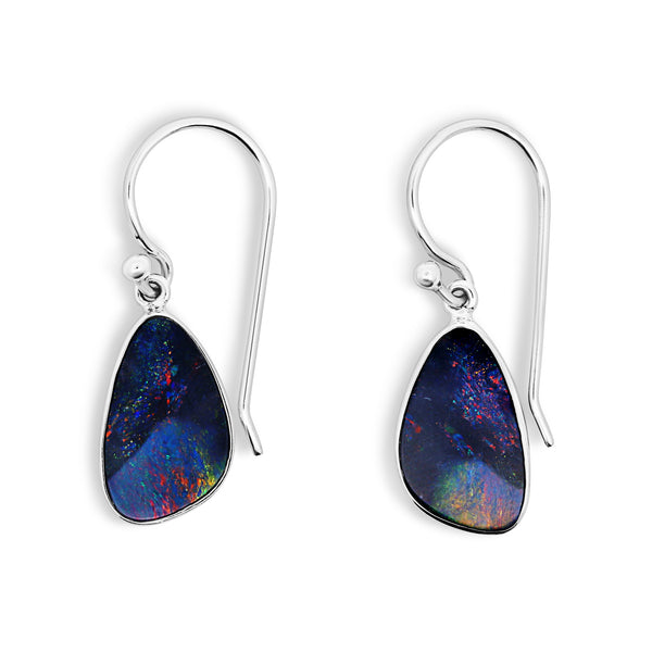 Sterling Silver Ellipse Oval Opal Doublet Drop Earrings - alternate view