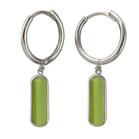 Sterling Silver Huggies With Oval Bezel Set Green Amethyst - alternate view