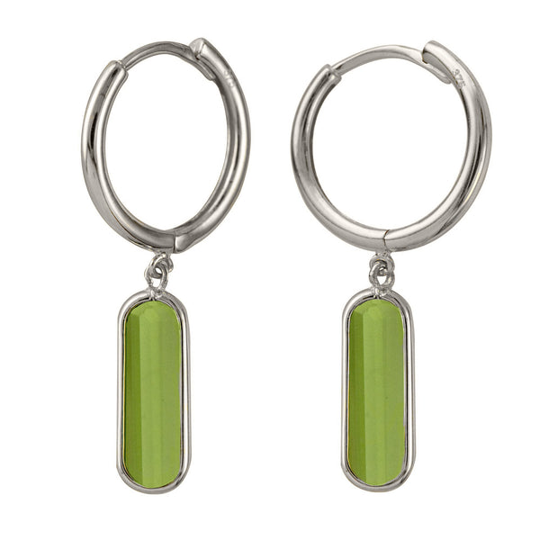 Sterling Silver Huggies With Oval Bezel Set Green Amethyst - alternate view