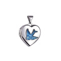 Sterling Silver Polished Heart Locket Enamel Blue Bird