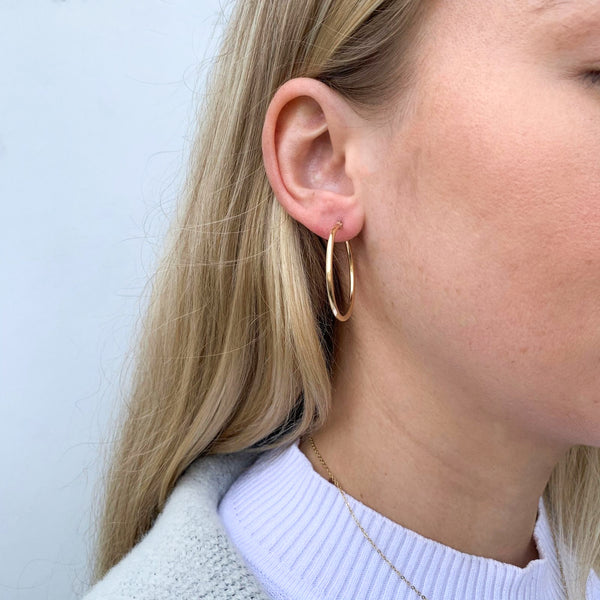 9ct Yellow Gold Plain Italian Hoops - alternate view