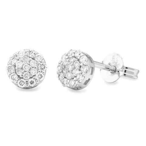 9ct White Gold Diamond Custer Earrings - alternate view