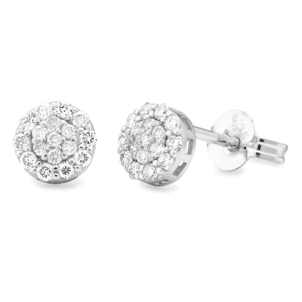 9ct White Gold Diamond Custer Earrings - alternate view