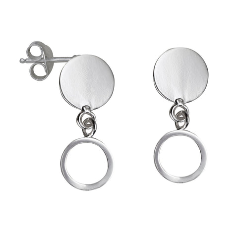 Sterling Silver Disc Open Circle Drop Studs - alternate view