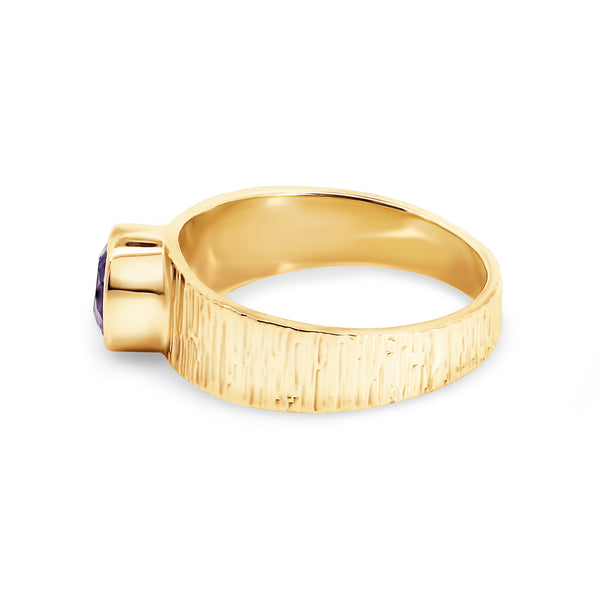 9ct Yellow Gold Amethyst Dress Ring With Textured Band - alternate view