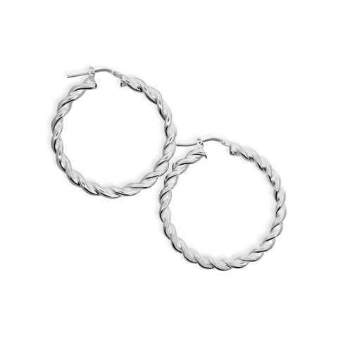 Sterling Silver Fancy Tube Heavy Twist Hoop Earrings - alternate view