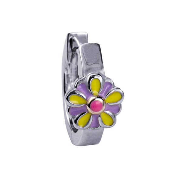Sterling Silver Huggies With Enamel Flower - alternate view