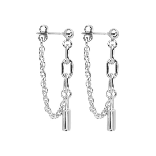 Najo Sterling Silver Love Lock Chain Stud Earrings - alternate view