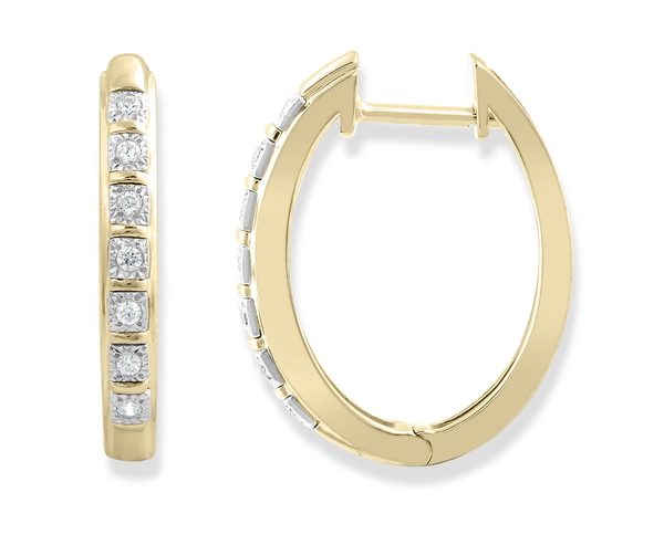 9ct Yellow Gold Oval Diamond Illusion Set Huggies - alternate view