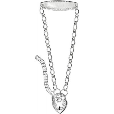 Sterling Silver Figaro ID  Baby Bracelet With Heart Padlock - alternate view