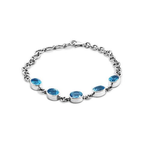Sterling Silver Oval Bezel Set Blue Topaz Bracelet - alternate view