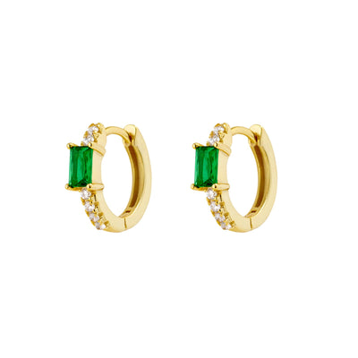 Yellow Gold Plated Emerald Cubic Zirconia Huggies - alternate