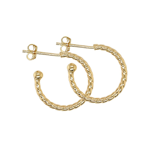 9ct Yellow Gold Stud Half Hoop Twist Earrings - alternate view