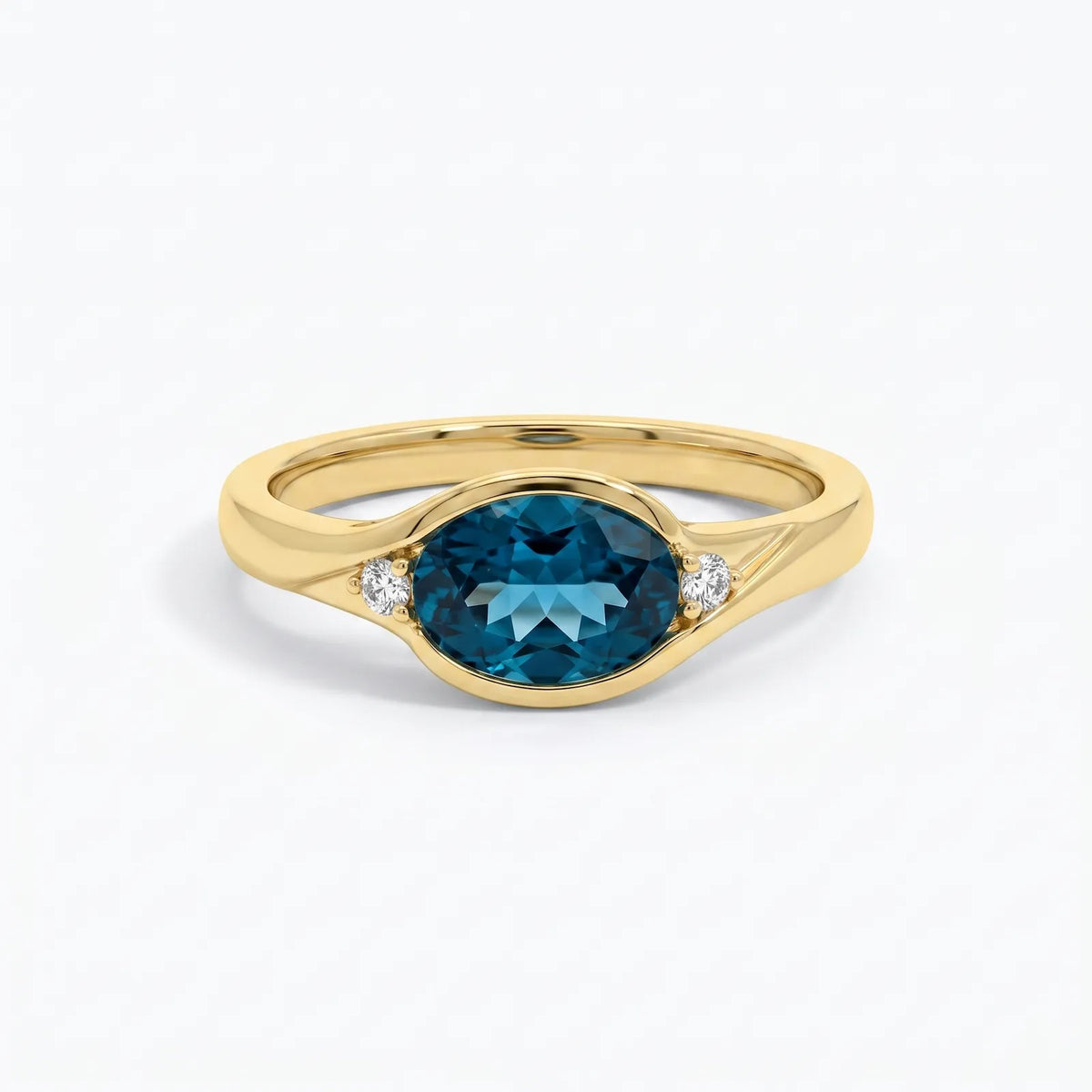 9ct Yellow Gold London Blue Topaz & Lab Grown Diamond Ring