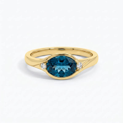 9ct Yellow Gold London Blue Topaz & Lab Grown Diamond Ring